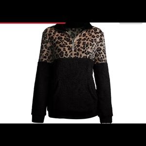 Cute sherpa leopard pullover